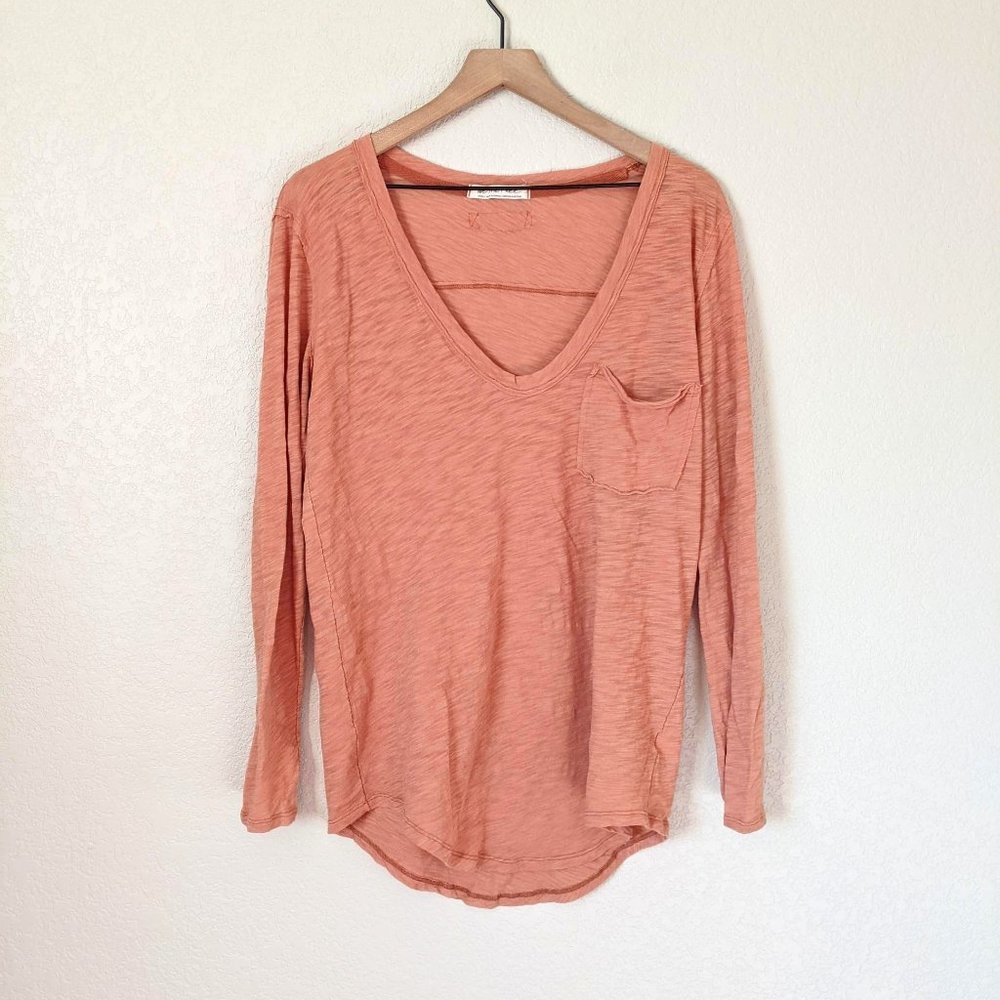 Free People We the Free Peach V Neck Long Sleeve Top S